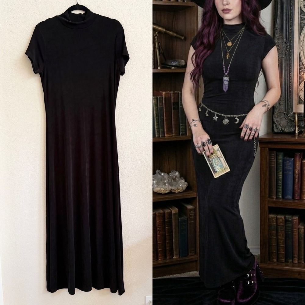 Vintage‎ 90s Slinky Witchy Maxi Dress Moda International Whimsigoth Sz L